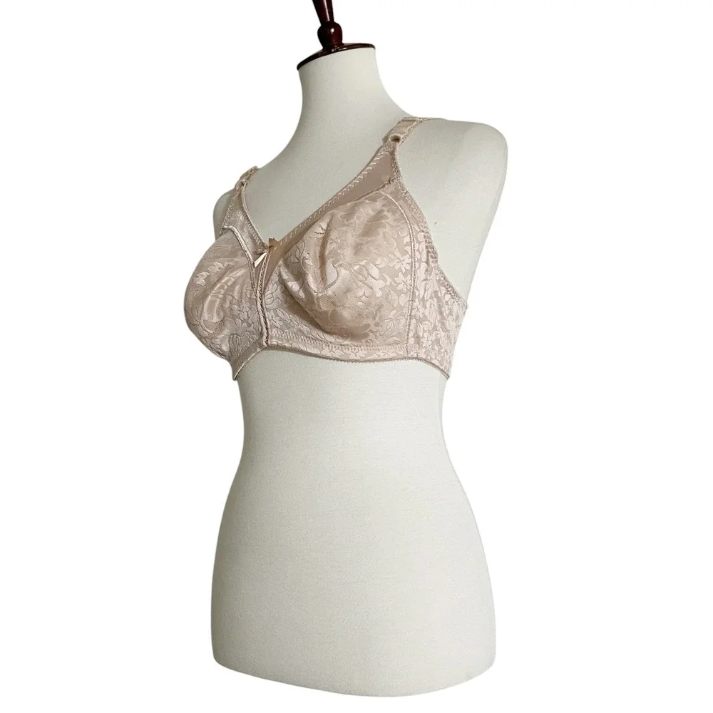 Bali 3372 Double Support Wireless Bra Floral Jacquard Beige 38C Non-Padded
